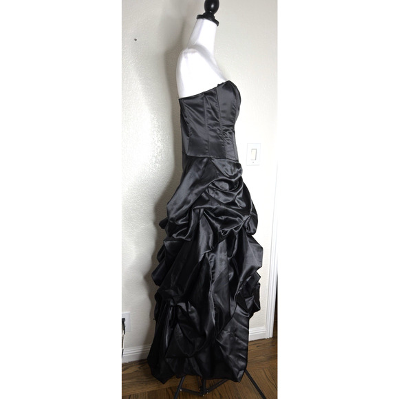 VTG Y2K Jessica McClintock Black Strapless Formal Gown Dress Gothic S/XS Satin - Picture 5 of 15